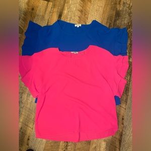 BUNDLE -Umgee bohemian loose fit double ruffle sleeve top, 1 Blue 1 pink